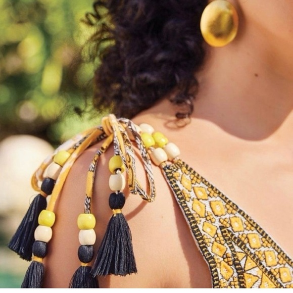 Soft Surroundings LARGE Indha Maxi Dress Yellow Embroidered Beads Boho - Picture 3 of 12